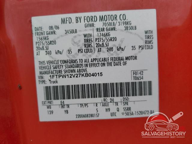 1FTPW12V27KB04015 2007 FORD F-150 photo no. 12