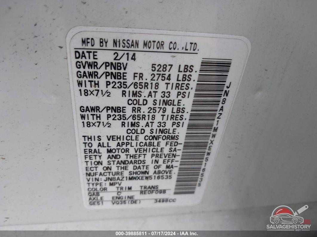 JN8AZ1MWXEW516535 2014 NISSAN MURANO photo no. 9