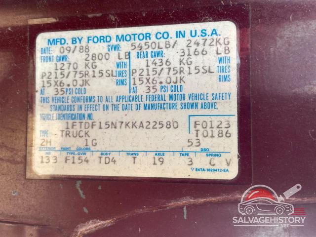 1FTDF15N7KKA22580 1989 FORD All Models photo no. 10