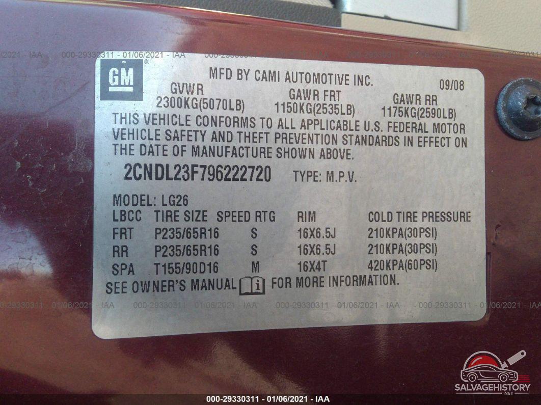2CNDL23F796222720 2009 CHEVROLET EQUINOX photo no. 9