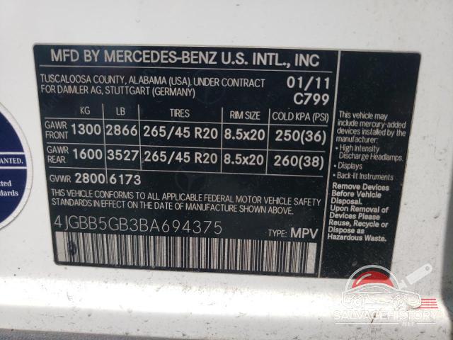 4JGBB5GB3BA694375 2011 MERCEDES-BENZ M-CLASS photo no. 13