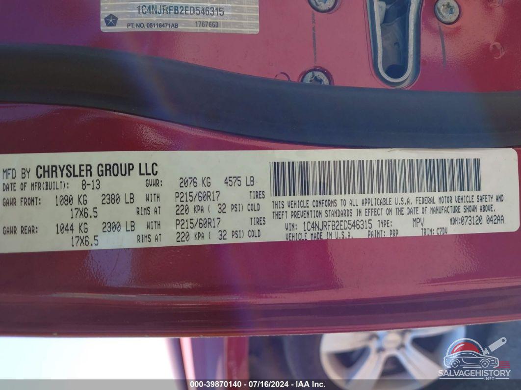 1C4NJRFB2ED546315 2014 JEEP PATRIOT photo no. 9