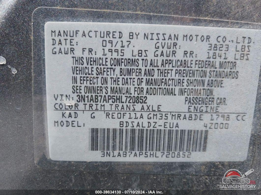 3N1AB7AP5HL720852 2017 NISSAN SENTRA photo no. 9