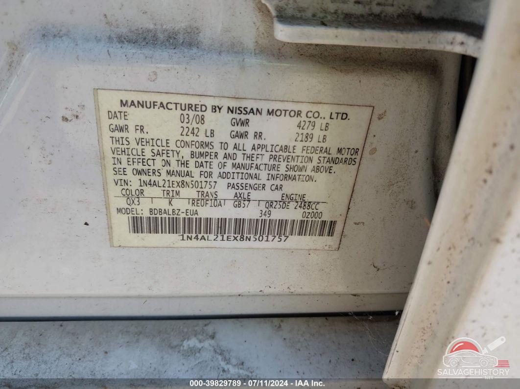 1N4AL21EX8N501757 2008 NISSAN ALTIMA photo no. 9