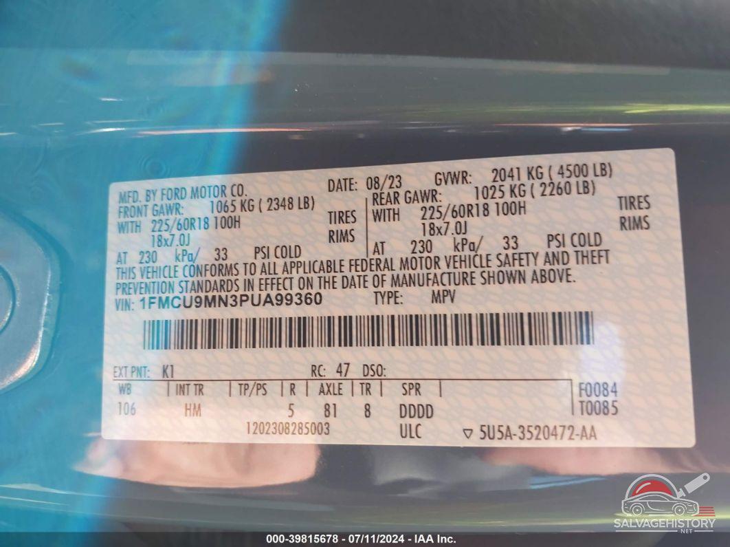 1FMCU9MN3PUA99360 2023 FORD ESCAPE photo no. 9