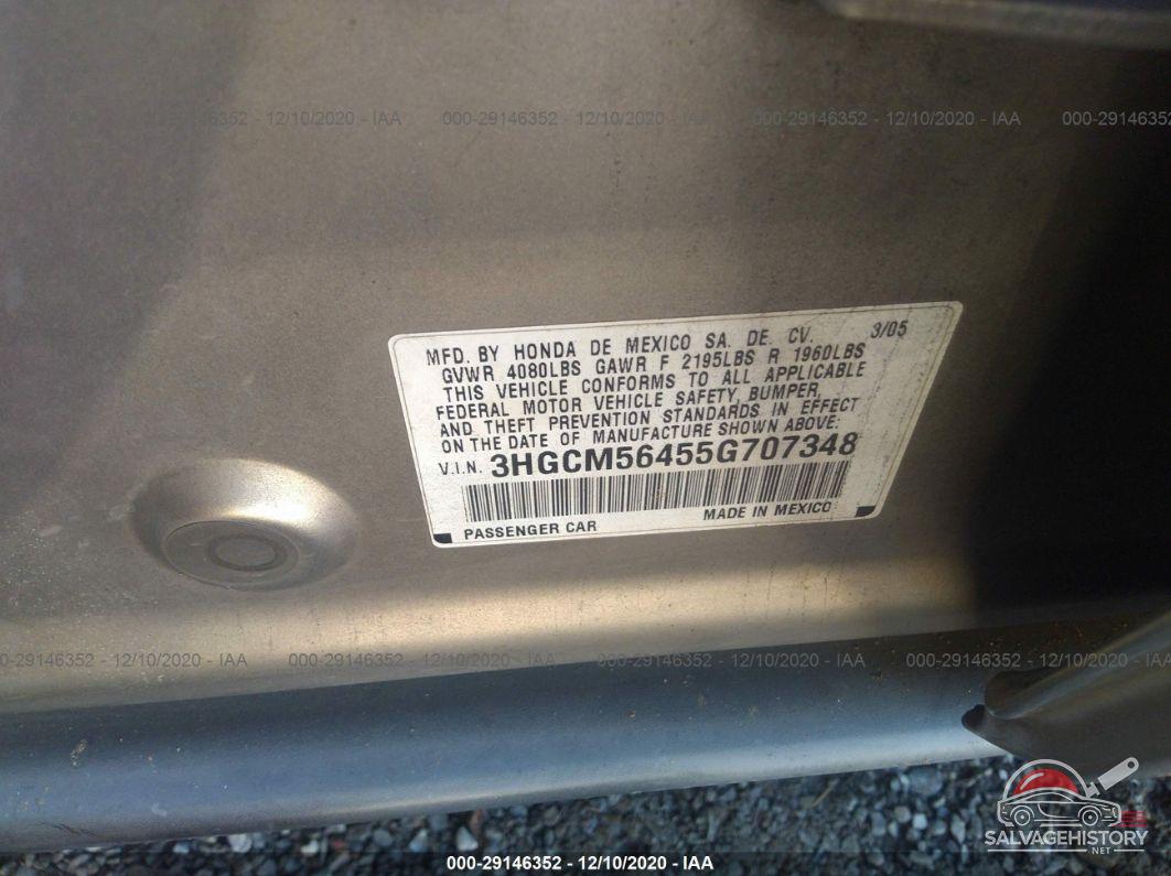 3HGCM56455G707348 2005 HONDA ACCORD SDN photo no. 9