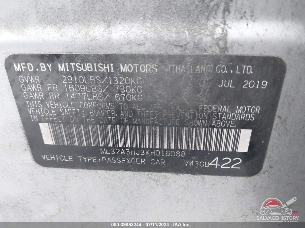 ML32A3HJ3KH016088 2019 MITSUBISHI MIRAGE photo no. 9