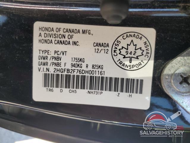 2HGFB2F76DH001161 2013 HONDA CIVIC photo no. 12