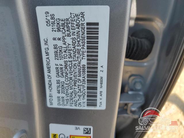 1HGCV1F33KA108889 2019 HONDA ACCORD photo no. 12