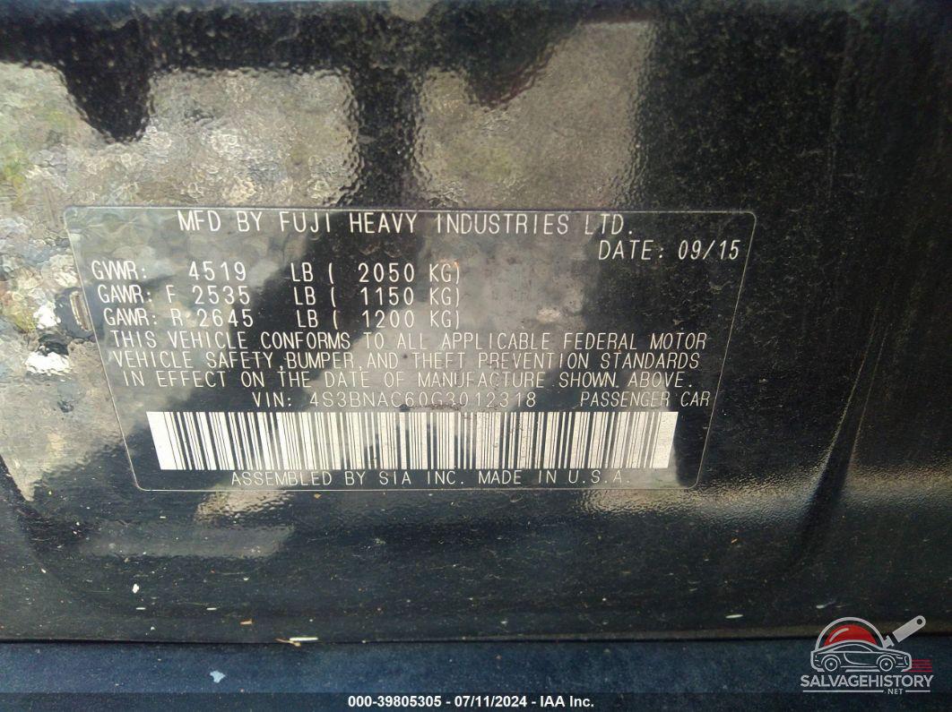 4S3BNAC60G3012318 2016 SUBARU LEGACY photo no. 9
