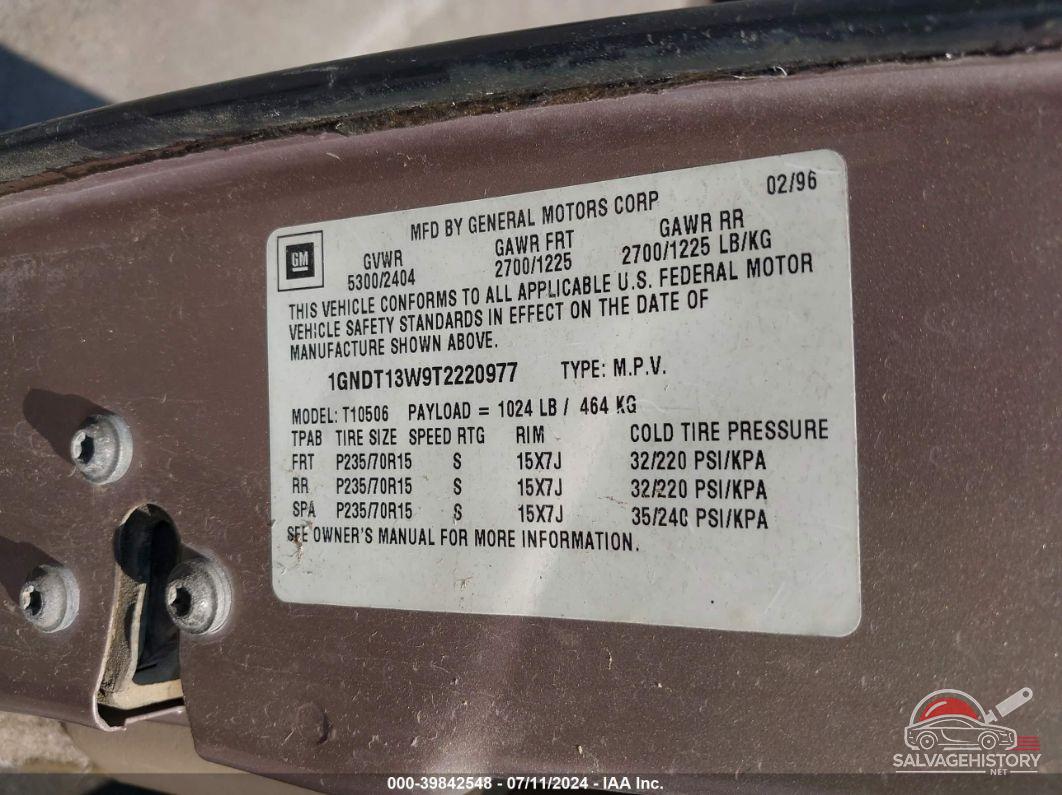 1GNDT13W9T2220977 1996 CHEVROLET BLAZER photo no. 9