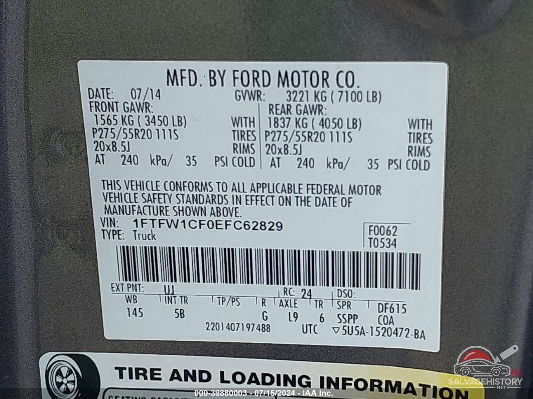 1FTFW1CF0EFC62829 2014 FORD F-150 photo no. 9