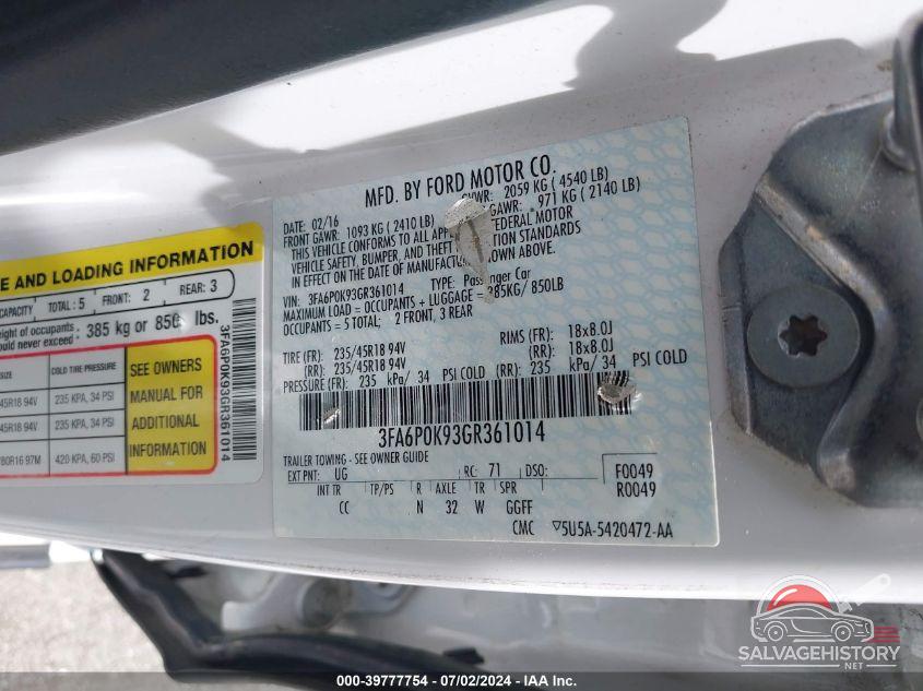 1FMCU0F73GUB49619 2016 FORD ESCAPE photo no. 9