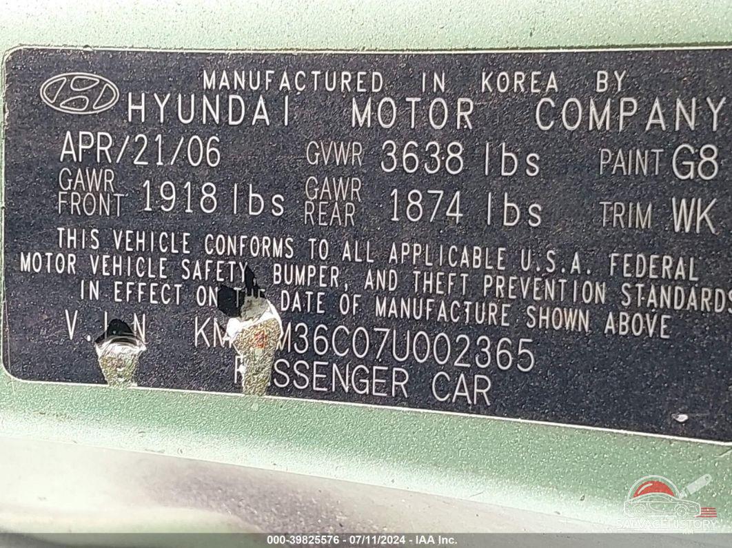 KMHCM36C07U002365 2007 HYUNDAI ACCENT photo no. 9