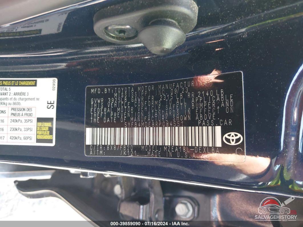 5YFB4MDE8RP084551 2024 TOYOTA COROLLA photo no. 9
