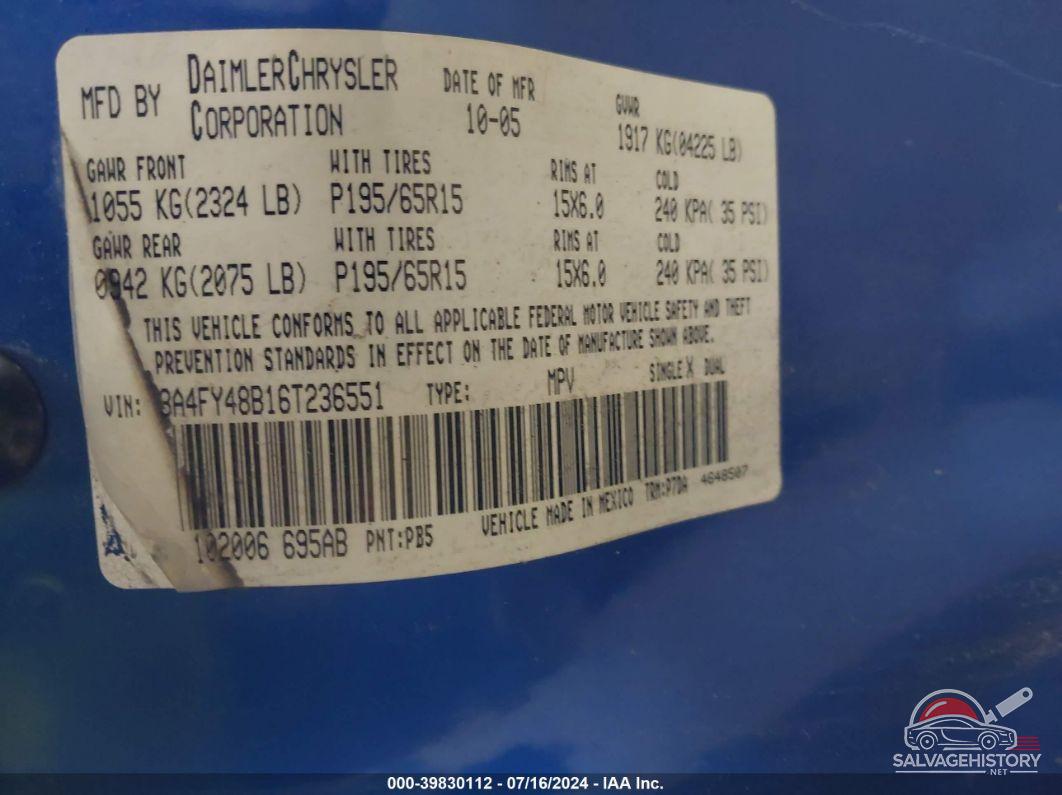 3A4FY48B16T236551 2006 CHRYSLER PT CRUISER photo no. 9