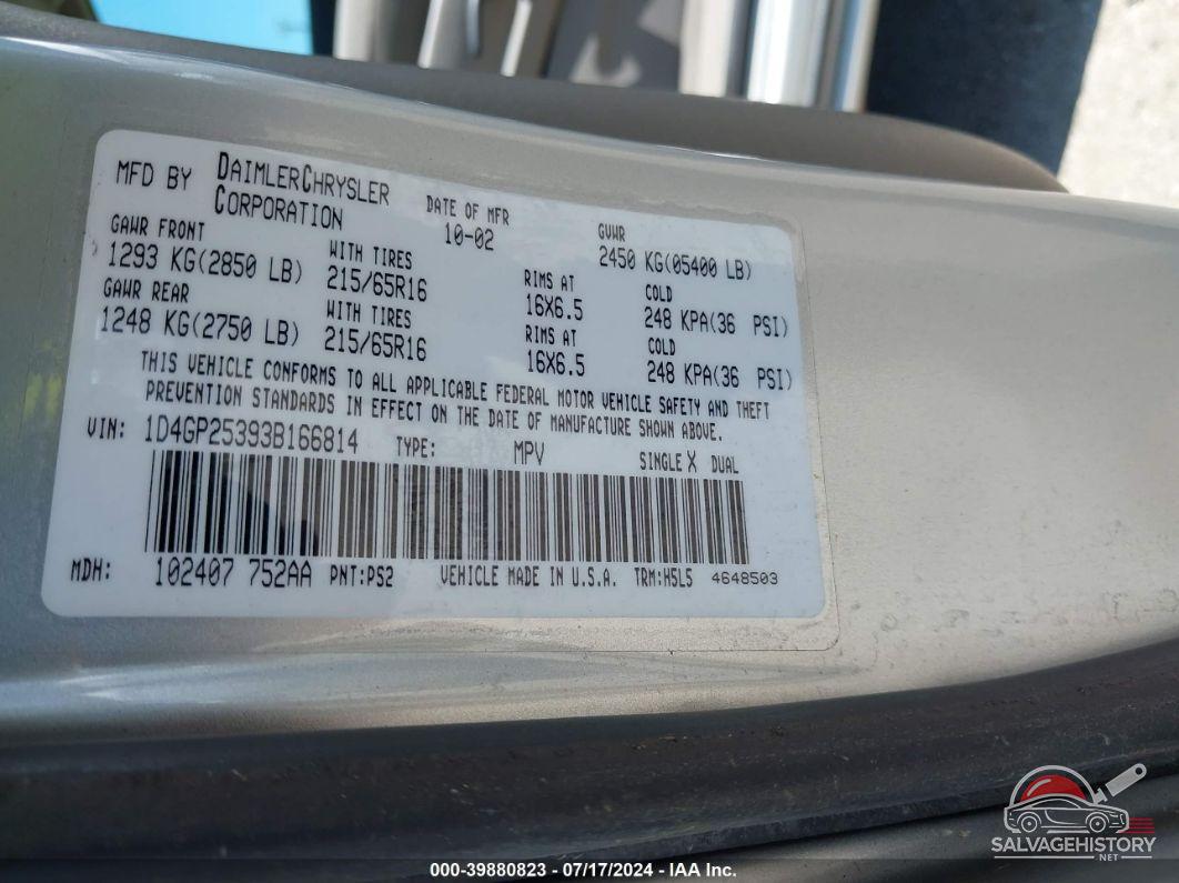 1D4GP25393B166814 2003 DODGE CARAVAN photo no. 9