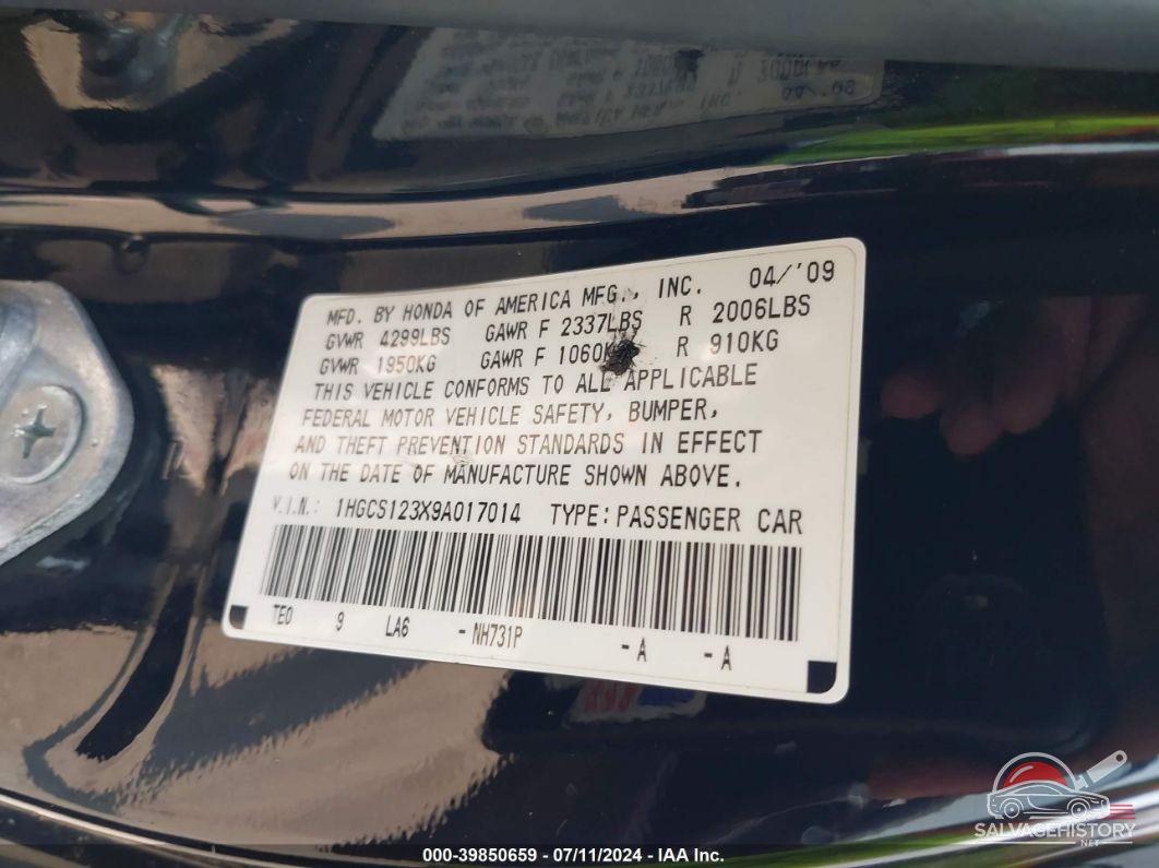 1HGCS123X9A017014 2009 HONDA ACCORD photo no. 9