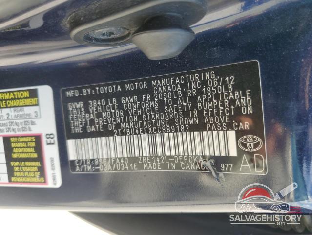 2T1BU4EEXCC889182 2012 TOYOTA COROLLA photo no. 12