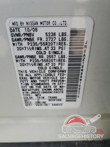 JN8AZ18W99W159378 2009 NISSAN MURANO photo no. 13