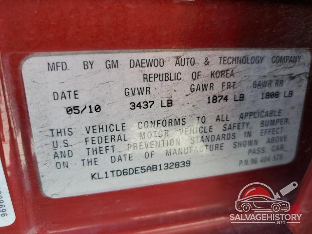 KL1TD6DE5AB132839 2010 CHEVROLET AVEO photo no. 12