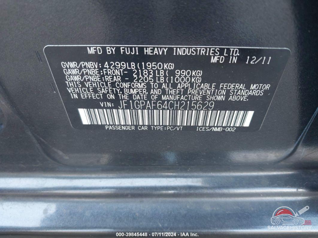 JF1GPAF64CH215629 2012 SUBARU IMPREZA photo no. 9
