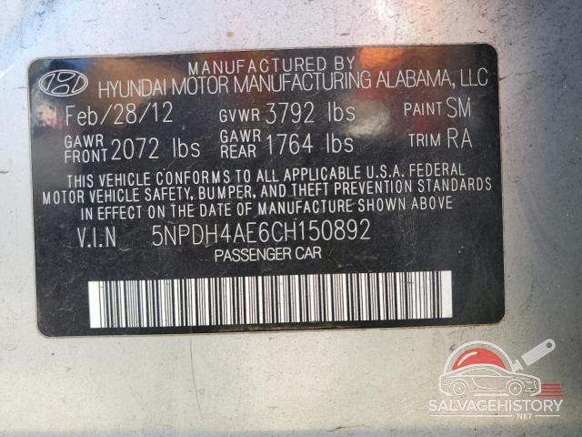 5NPDH4AE6CH150892 2012 HYUNDAI ELANTRA photo no. 12