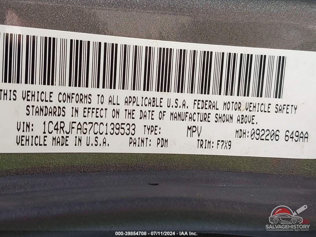1C4RJFAG7CC139533 2012 JEEP GRAND CHEROKEE photo no. 9