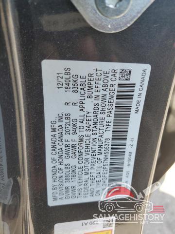 2HGFE2F57NH555378 2022 HONDA CIVIC photo no. 12