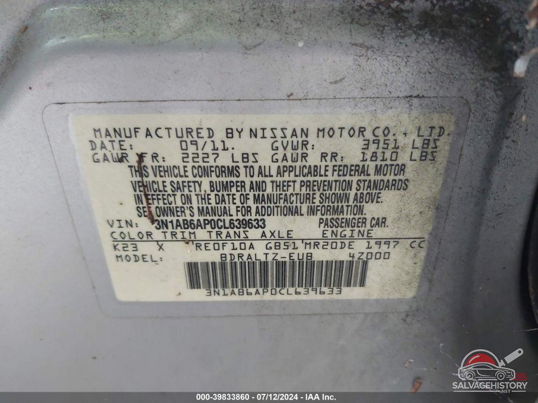 3N1AB6AP0CL639633 2012 NISSAN SENTRA photo no. 9