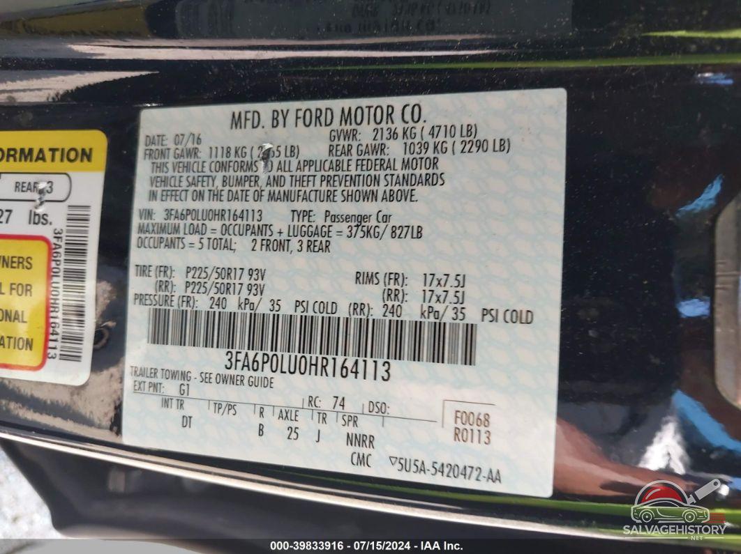 3FA6P0LU0HR164113 2017 FORD FUSION HYBRID photo no. 9