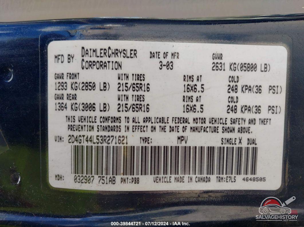 2D4GT44L53R271621 2003 DODGE GRAND CARAVAN photo no. 9