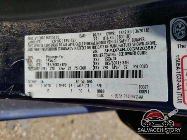 3FADP4BJXGM203887 2016 FORD FIESTA photo no. 12