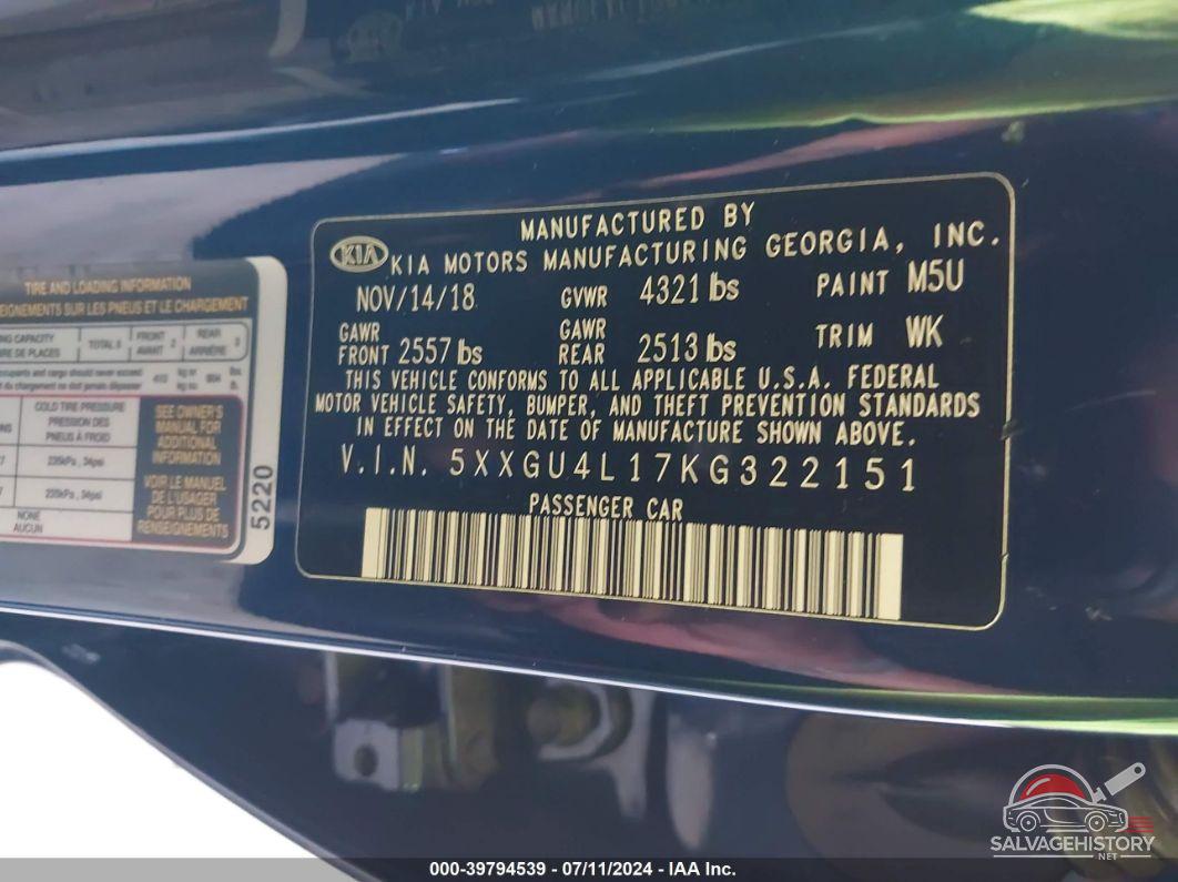 5XXGU4L17KG322151 2019 KIA OPTIMA photo no. 9