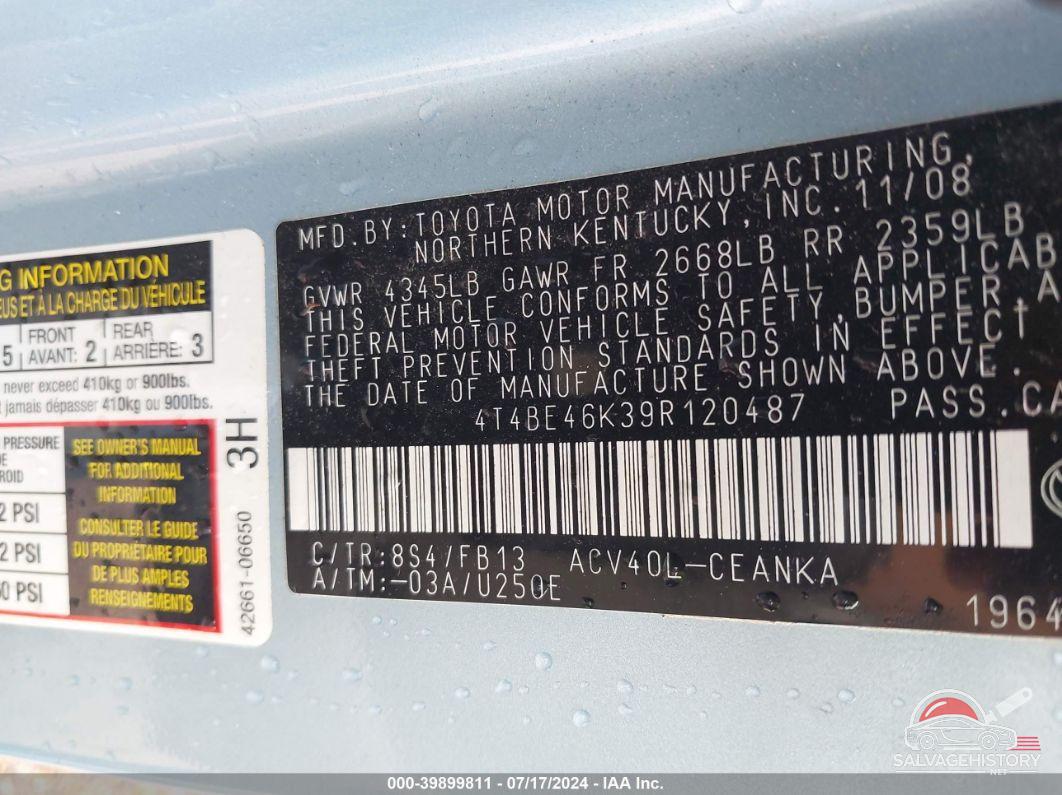 4T4BE46K39R120487 2009 TOYOTA CAMRY photo no. 9