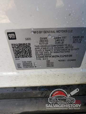 1GNERFKW2NJ126935 2022 CHEVROLET TRAVERSE photo no. 13