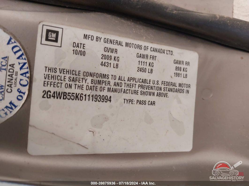 2G4WB55K611193994 2001 BUICK REGAL photo no. 9