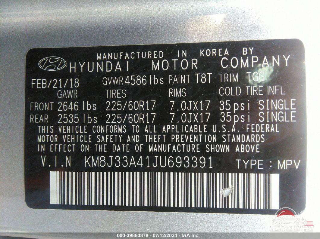 KM8J33A41JU693391 2018 HYUNDAI TUCSON photo no. 9