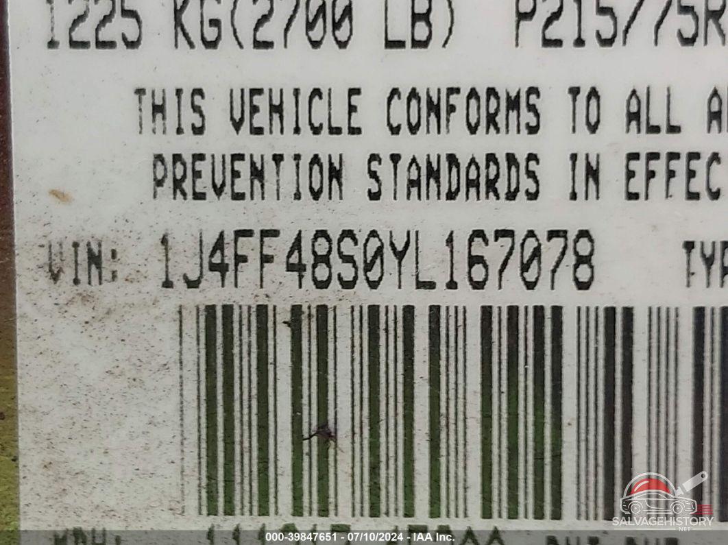 1J4FF48S0YL167078 2000 JEEP CHEROKEE photo no. 9