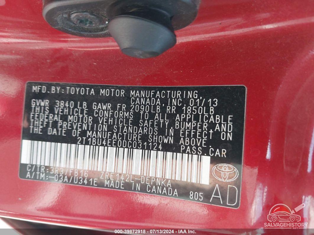 2T1BU4EE0DC031124 2013 TOYOTA COROLLA photo no. 9