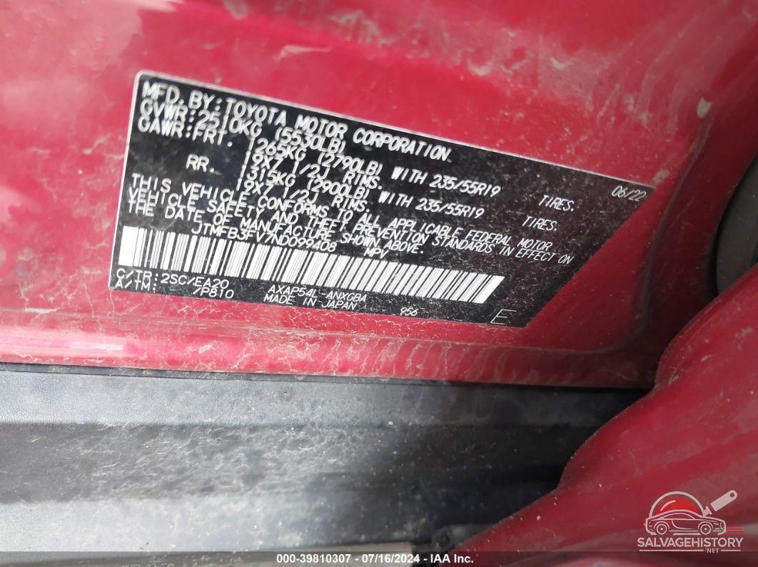 JTMFB3FV7ND099408 2022 TOYOTA RAV4 PRIME photo no. 9