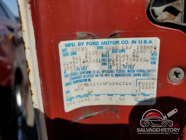 1FMCU14S4FUD40784 1985 FORD BRONCO photo no. 12