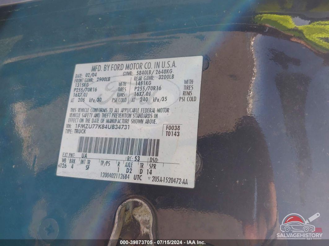 1FMZU77K84UB34731 2004 FORD EXPLORER SPORT TRAC photo no. 9