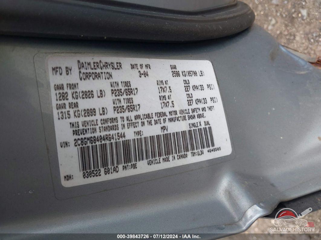 2C8GM68404R641544 2004 CHRYSLER PACIFICA photo no. 9