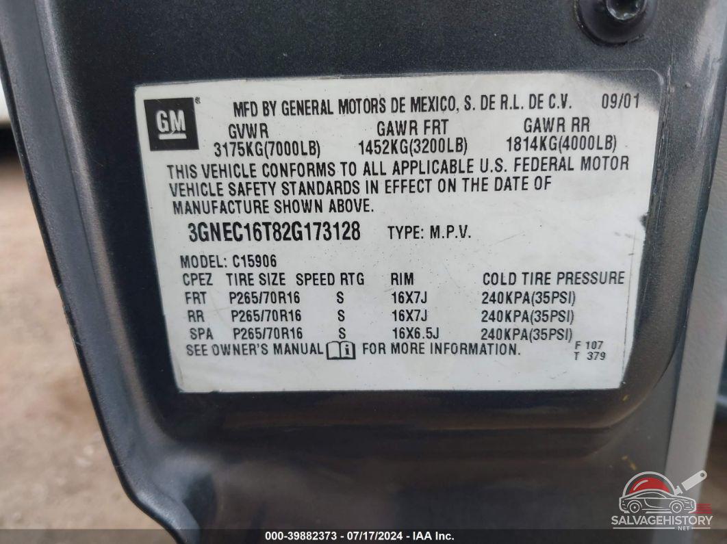 3GNEC16T82G173128 2002 CHEVROLET SUBURBAN photo no. 9