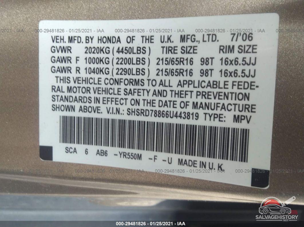 SHSRD78866U443819 2006 HONDA CR-V photo no. 9