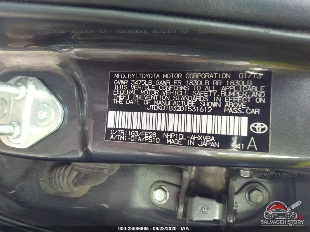 JTDKDTB32D1531612 2013 TOYOTA PRIUS C photo no. 9