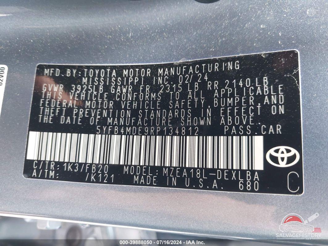 5YFB4MDE9RP134812 2024 TOYOTA COROLLA photo no. 9