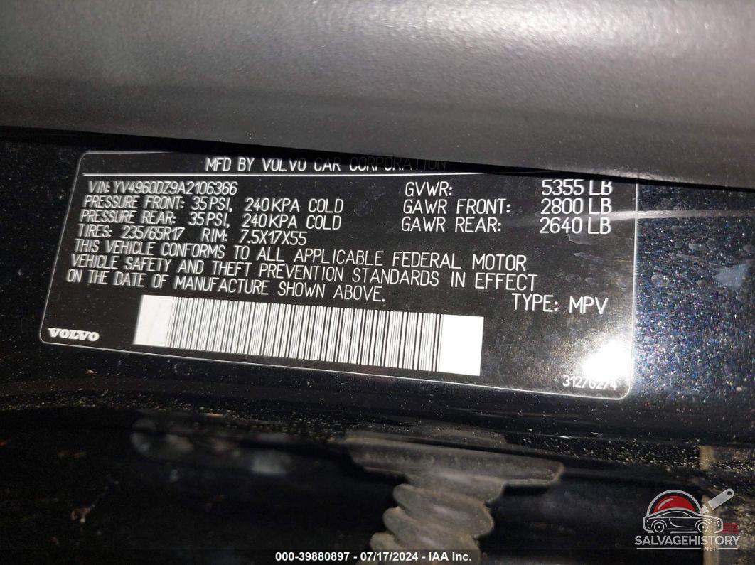 YV4960DZ9A2106366 2010 VOLVO XC60 photo no. 9