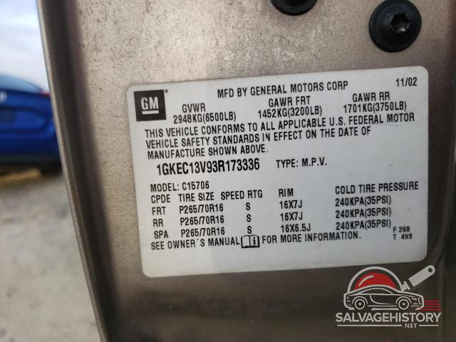 1GKEC13V93R173336 2003 GMC YUKON photo no. 14